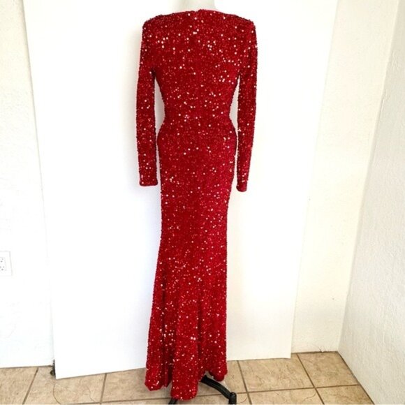FAERIESTY red Sweetheart Neck Split Thigh Sequin Formal Dress XSmall - Picture 9 of 15